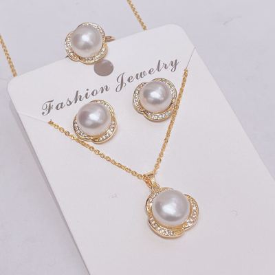 Yunyi Decorated Home High-End Three-Piece Pearl Jewelry Set Large Pearl Quality High-End Real Gold Electroplating Wholesale New
