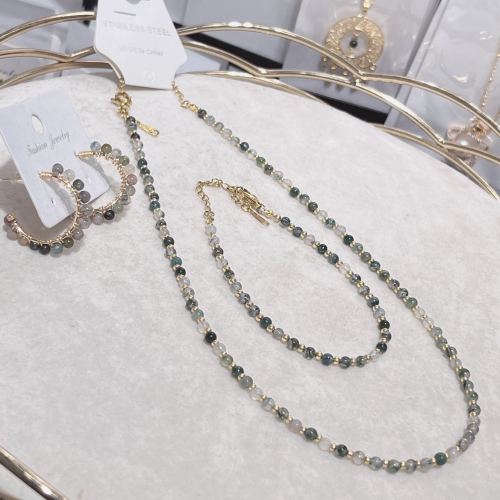 Natural Crystal Stone Necklace Bracelet Korean Style Ins Clavicle Chain Bracelet Summer Girlfriend Gifts Suit Ultra Fine Summer
