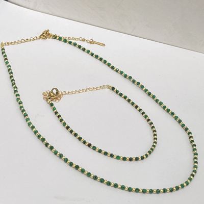 Yunyi Decorated Home Classic Green Malachite Set Bracelet Necklace Minimalist Golden Balls Jewelry Single Wear Folding Wear New