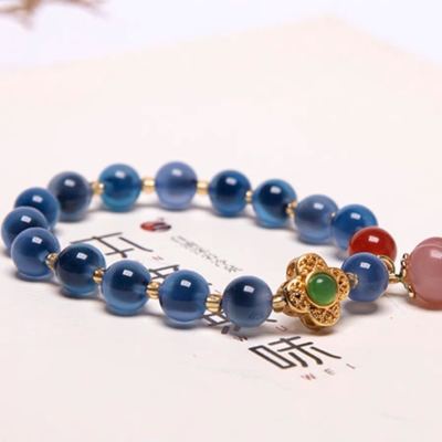 Yunyi Decorated Home 2023 New Bracelet Sugar Heart Agate Blue High-End Jewelry Spot Crystal Special-Interest Design Style