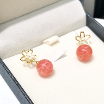 Yunyi Decorated Home Temple of Heaven Rhodochrosite Earrings 18K Real Gold Plating Sweet Earrings Factory Direct Sales Wholesale Spot