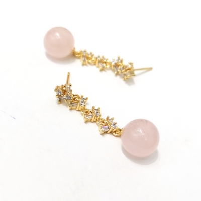 Yunyi Decorated Home Natural Pink Crystal Earrings Change Face Shape Earrings Electroplated 18K Real Gold Earrings Factory Direct Sales Wholesale