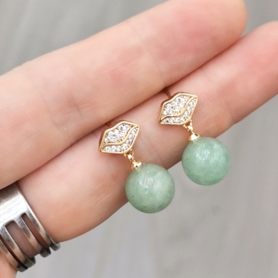 Yunyi Decorated Home Sexy Lip Design Earrings Natural Crystal Stone Green Aventurine Zircon Micro Inlaid 18K Real Gold Plating