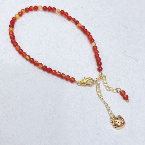 Yunyi Simple Cute Bracelet Single Layer 18K Gold Plated Natural Red Agate Stone with Tiger Pendant Bracelet Wholesale