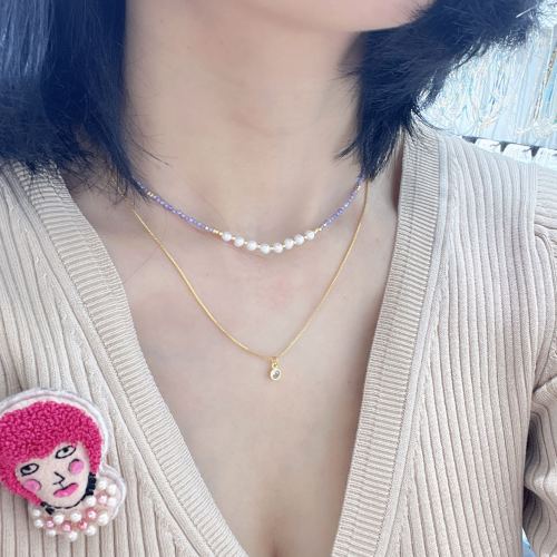 yunyi jewelry natural pearl necklace original jewelry stacked single wear jewelry amethyst zirconium necklace choker female
