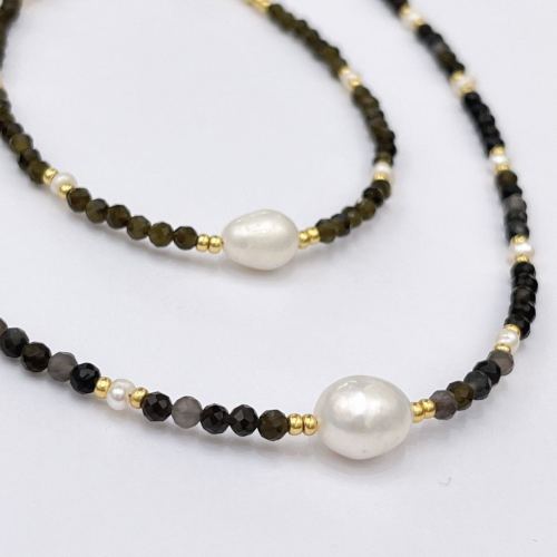 yunyi decorated home gold obsidian set bracelet necklace crystal stone ornament freshwater pearl wholesale original new female