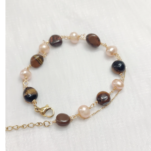 fashion classic natural tiger eye stone freshwater pearl double-layer bracelet european style advanced fashion women‘s bracelet