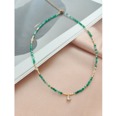 Girls' Summer Ornament Green Natural Crystal Gradient Color Mixed Necklace Extremely Fine European and American Special-Interest Design Clavicle Chain