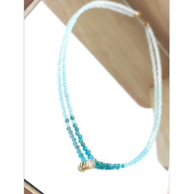 European and American Fashion 2mm Ocean Blue Gradient Natural Crystal Necklace Korean Ins Style Retro Color Crystal Clavicle Chain