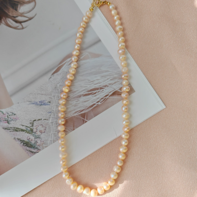 Yunyi Ornament Light Pink Natural Freshwater Pearl Necklace Twin Single Wear Clavicle Chain Women's All-Match Classic Necklace