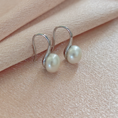 Yunyi Ornament Pair of Classic All-Match White Natural Fresh Water Pearl Earrings Simple Platinum-Plated Earrings Female Earrings