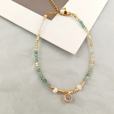 Yunyi Ornament Natural Crystal Green Mixed Color Japanese Beads Shiny Zircon Pendant Bracelet Women's Exquisite Bracelet