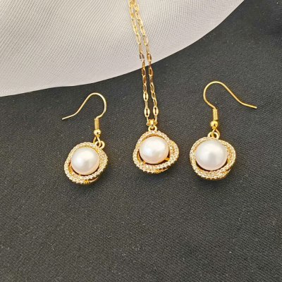 Yunyi Ornament Set Natural Freshwater Pearl Micro Inlaid Zircon 18K Gold Plating Thickness 0.03mb Female Necklace Earrings