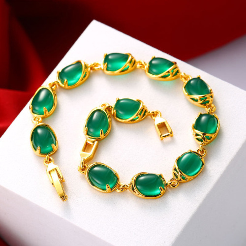 xuping jewelry emerald malay jade temperament vintage bracelet female plated 24k gold europe and america cross border