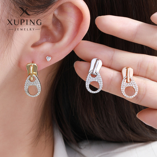 xuping jewelry design sense inlaid zirconium zipper head earrings 2024 new fashion personality south korea temperament earrings for women