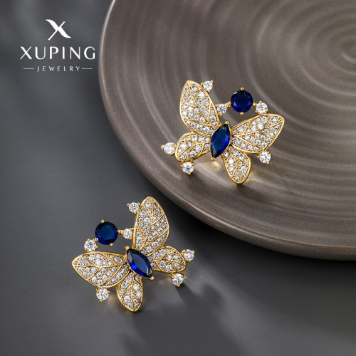 xuping copper alloy blue diamond butterfly earrings summer high sense niche exaggerated earrings zircon earrings for women