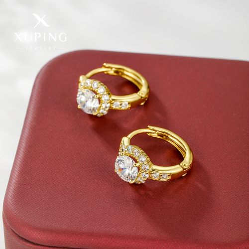 xuping jewelry fashion alloy plating 24k gold inlaid zircon european and american style light luxury high sense earclip earrings