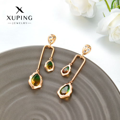 旭平 铜合金电镀18k金色微镶锆石彩宝系列时尚轻奢复古流苏耳环女