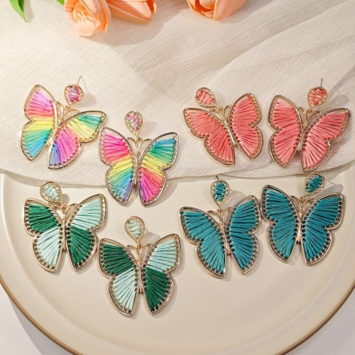 best-selling new type raffia earrings splendid european and american earrings girl butterfly hand-knitted earrings wholesale earrings