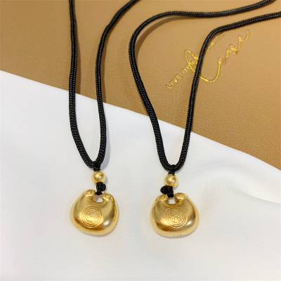 Jindian Same Style Chubby Fu Lock Bag Dumplings Pendant Vietnam Placer Gold Imitation Gold Jewelry Xiaohongshu Black Rope Necklace Women