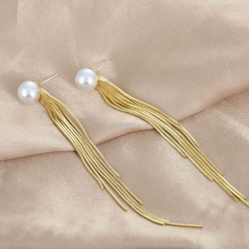 cross-border e-commerce high-grade temperament geometric gold sequined pearl long tassel holiday earrings
