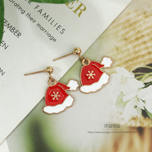 DIY饰品首饰吊坠圣诞树圣诞节圣诞老人耳钉滴油合金圣诞耳环跨境