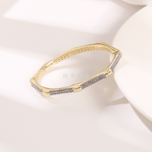 欧美爆款多边形镶嵌满锆石珠宝手镯hiphop潮人男女情侣手环饰品