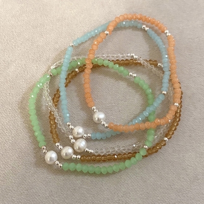 New Freshwater Pearl Crystal Handmade Beaded Thin Bracelet