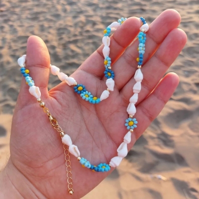 Women's Special-Shaped Pearl Bead Necklace European and American Summer 2023 Special-Interest Design Flower Handmade Beaded Necklace