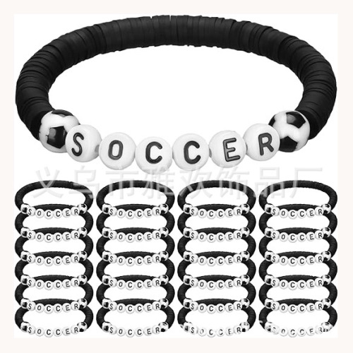 soft pottery beaded letter bracelet football cheerleading friendship couple elastic bracelet can set letter team color