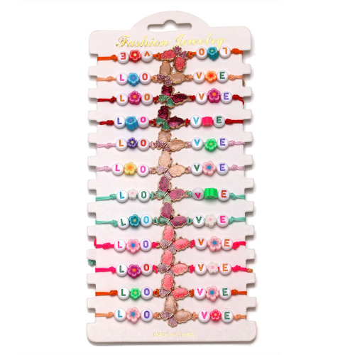 european and american amazon hand-woven colorized butterfly beads love polymer clay flower children‘s suit bracelet wholesale
