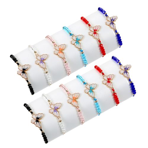 cross-border new arrival colorful oil necklace butterfly bracelet suit european and american ladies fashion simple crystal beads woven bracelet