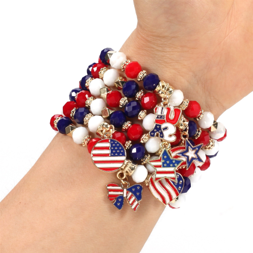 美国独立日饰品 水晶串珠USA手链  美国国旗大选节日派对纪念手串