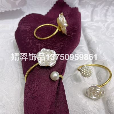 S-Shaped Opening Pearl Flower Napkin Ring Hotel Wedding Decoration Ornament Factory Direct Sales Independent Innovation