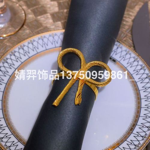 跨境热卖编织金属蝴蝶结餐巾环婚庆酒店用品餐巾扣口布厂家直销