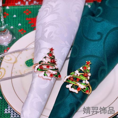 跨境欧美双色金属圣诞树餐巾环麋鹿雪花餐巾圈节日氛围感口布圈