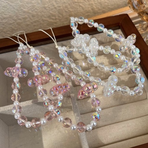 甜美炫彩blingbling水晶珍珠云朵手机链少女串珠挂链防丢手机挂饰