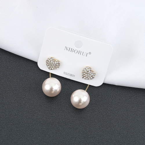 925银针高级感珍珠镶钻爱心耳坠韩国时尚一款两戴气质优雅耳环女