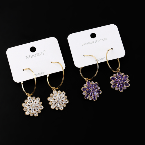 时尚气质紫色花朵耳环高级感设计92耳环扣小众简约轻奢耳饰