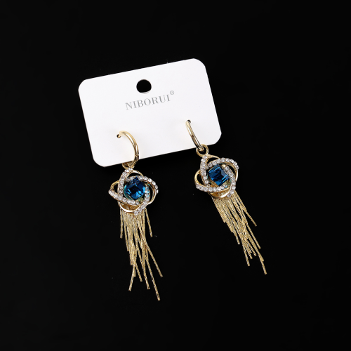 silver needle european and american exaggerated diamond flower bow tie tassel earrings high-grade personalized earrings hot selling temperament earrings