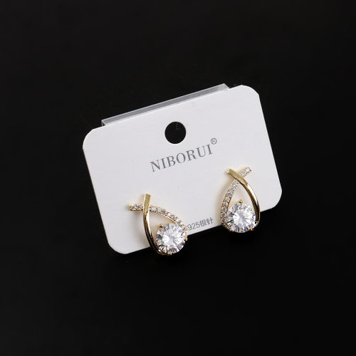 新款韩国小香风网红耳环 气质女交叉锆石925银针耳钉耳饰批发