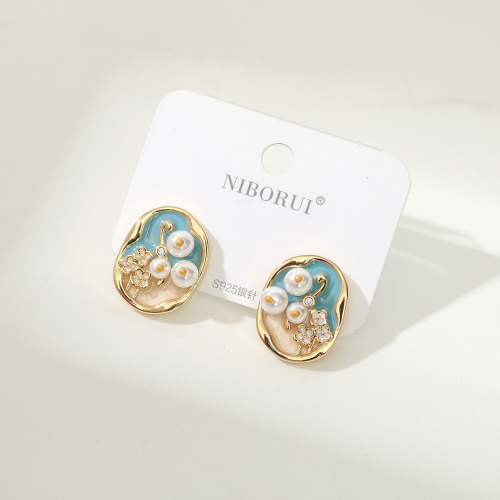 莫奈花园中古风复古油画珍珠耳钉女2025新款爆款精致耳环独特耳饰