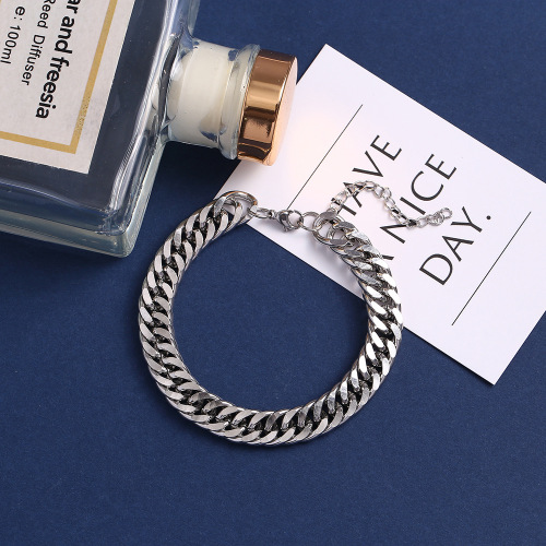 手链男潮不掉色双面编织磨砂男生手饰简约冷淡朋克霸气男士宽手环