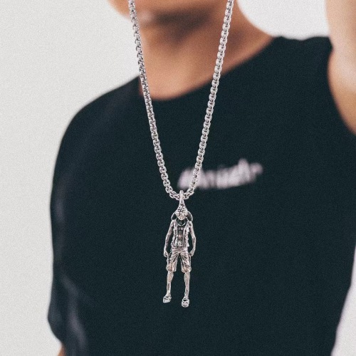 王一博同款个性卡通海贼王路飞吊坠韩版潮流项链毛衣链项饰批发