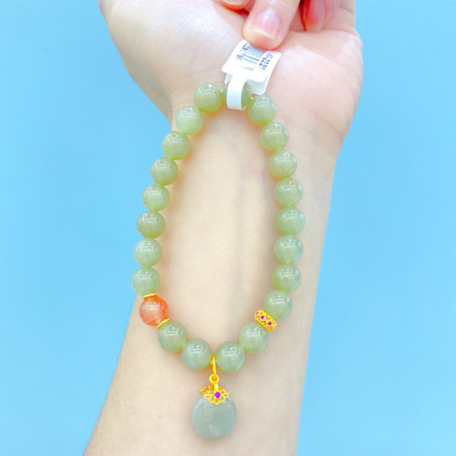 高端天然和田玉手链创意和田玉镀金吊坠手串