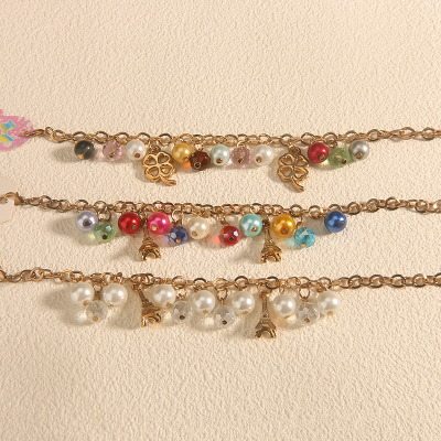 Charm Bracelets Women Gold Chain Link Bracelet with Beads Pendant Charms