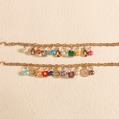 Gold Link Chain Bracelet Beads Cubic Zircon Pendant Charm Bracelet Charm Chain Bracelet for Women