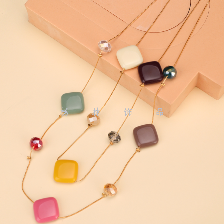 Double-Layer Colorful Square Fashion Big Necklace Simple All-Match