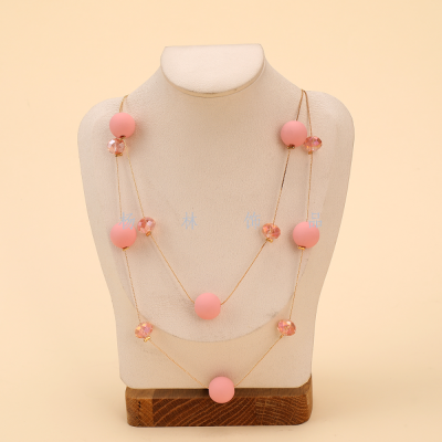 Double-Layer Peach Pink Fashion Big Necklace Simple All-Match