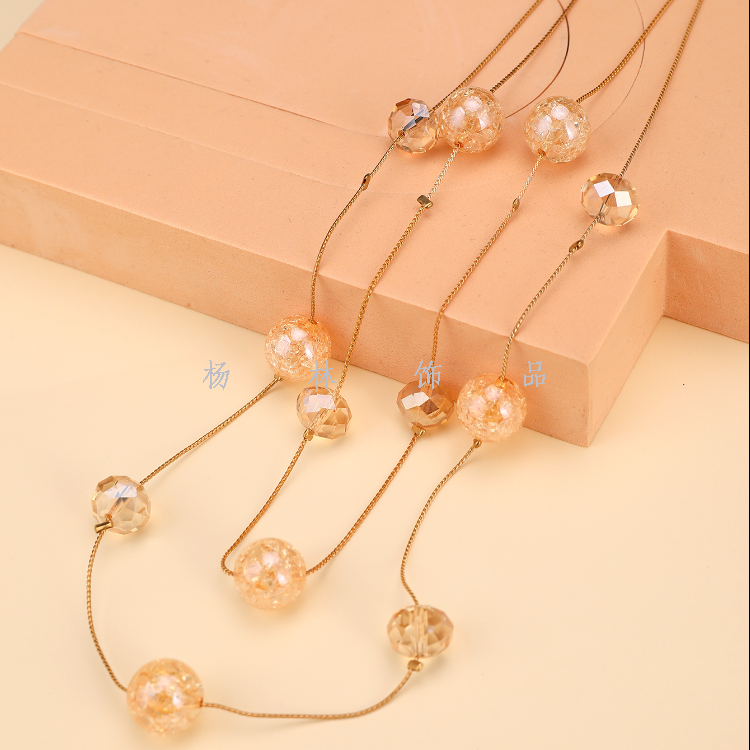 Double-Layer Crystal Stone Round Ball Fashion Big Necklace Simple All-Match